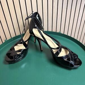 Kate Spade Lara Black Patent Leather Strappy Platform Heels (Size 9B, EUC)